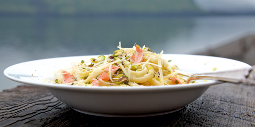 Poached wild Alaska Salmon, Lemon and Tarragon Linguine