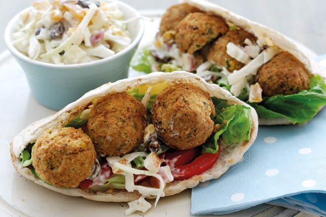 Falafel Pittas with Fruity Crunchy Salad