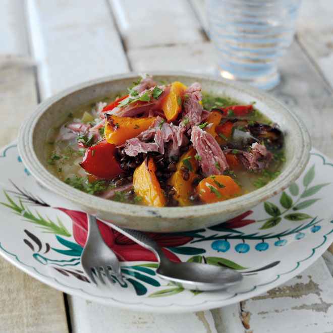 Ham Hock with Roast Squash & Lentils