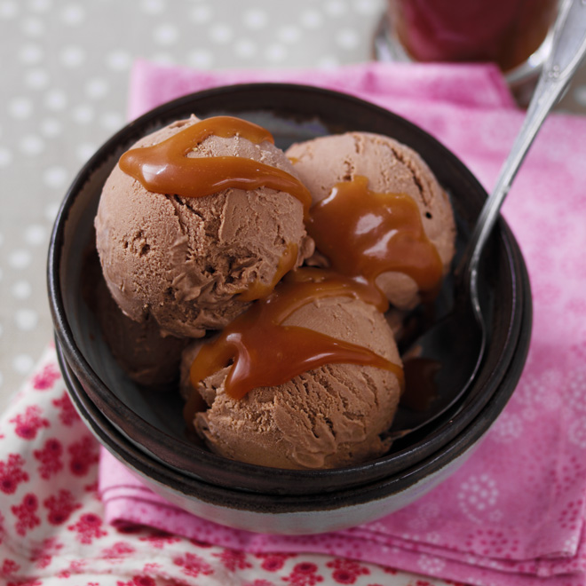 Chocolate Ice Cream with Salted Caramel Sauce