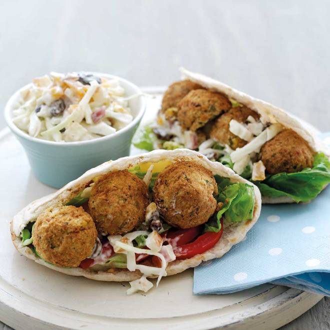 Falafel Pittas with Fruity Crunchy Salad